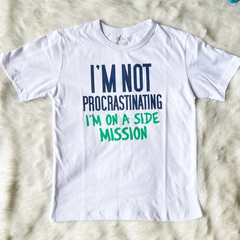 NWT The Children’s Place I’m Not Procrastinating Side Mission T-shirt Boys S 5/6